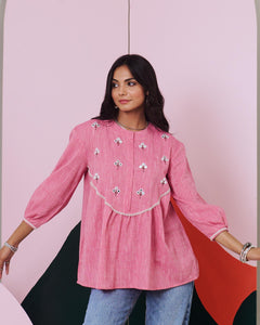Pakhi Pink Mirror Embroidered Top