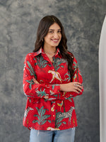 Load image into Gallery viewer, Red Tropical Jungle Print Shirt
