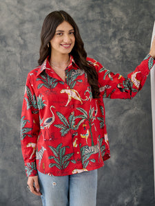 Red Tropical Jungle Print Shirt