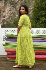 Load image into Gallery viewer, Meir Green Tier Maxi Dress
