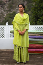 Load image into Gallery viewer, Moha Green Kurta-Skirt Set
