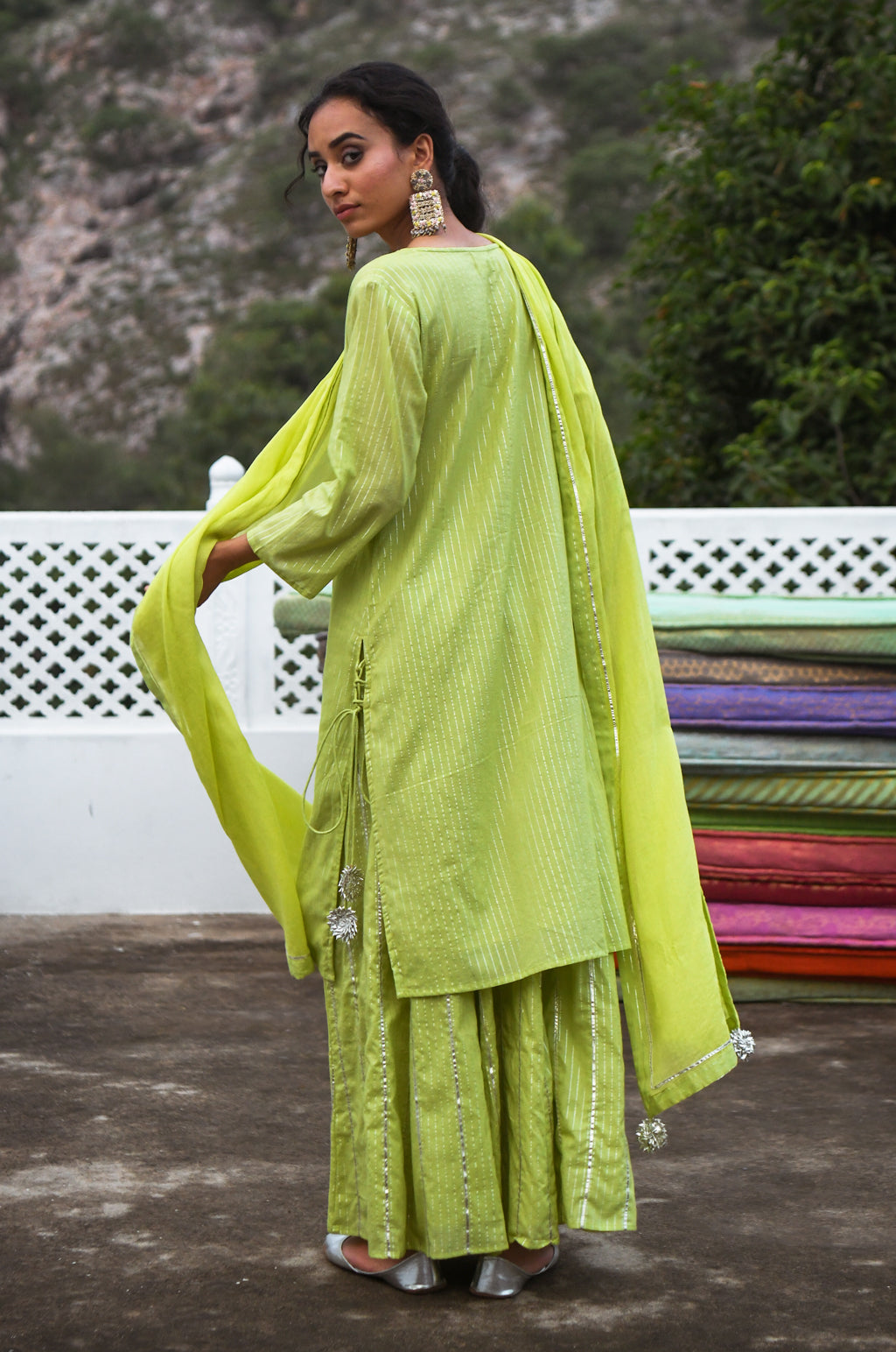 Moha Green Kurta-Skirt Set