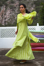 Load image into Gallery viewer, Moha Green Kurta-Skirt Set
