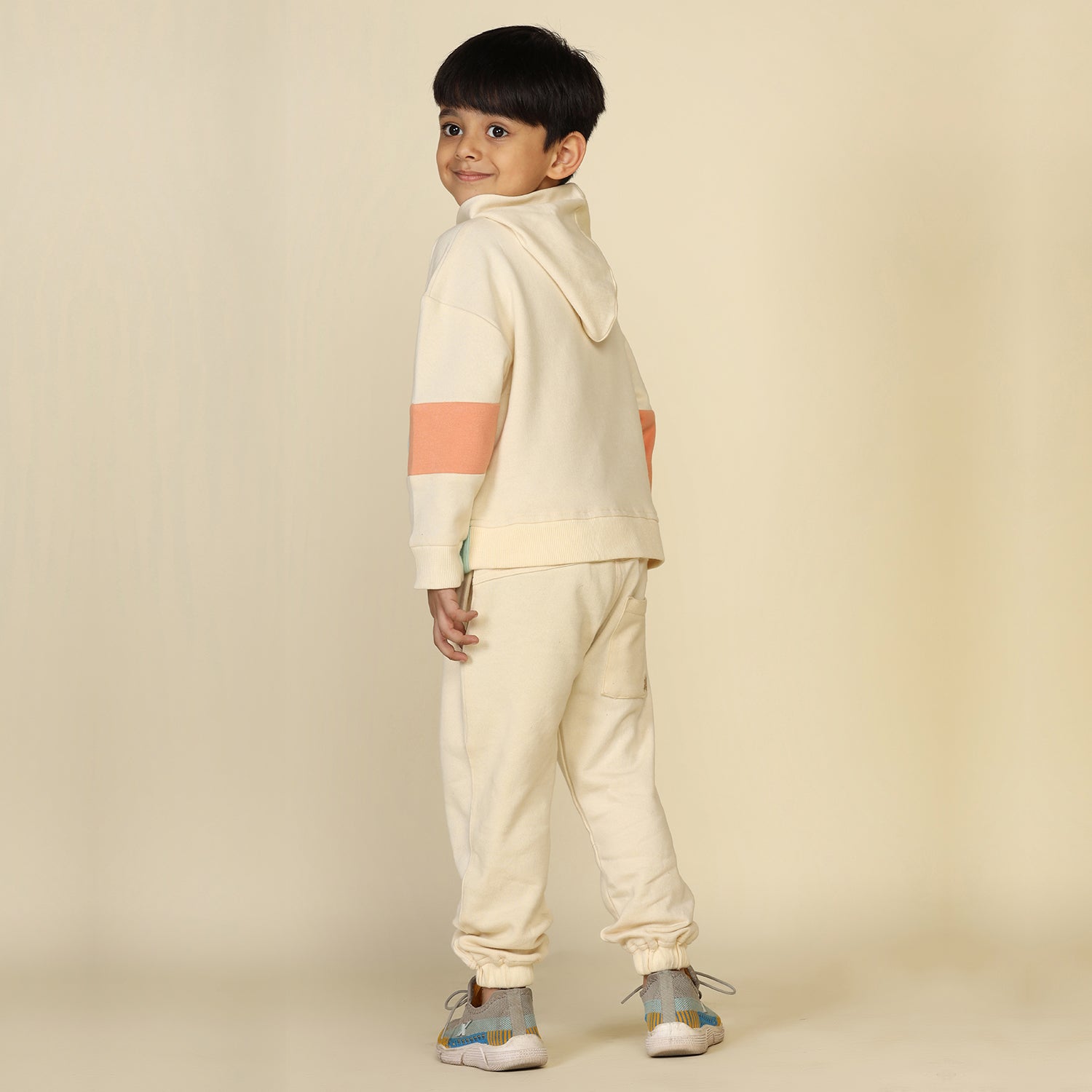 Planet First Colour Blocked Unisex Joggers Set, Off White