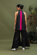 Load image into Gallery viewer, Handwoven Black Stripe Chanderi Cotton Halter Neck Top
