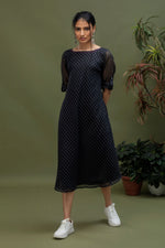 Load image into Gallery viewer, Handwoven Chanderi Cotton Checks Bias Dress
