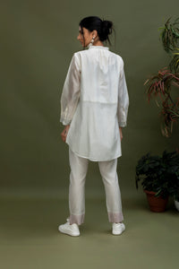 Chanderi Long Top with Handwoven Cotton Chanderi Stripes