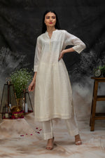 Load image into Gallery viewer, Handwoven Chanderi Checks Kurta with Hand Embroidery
