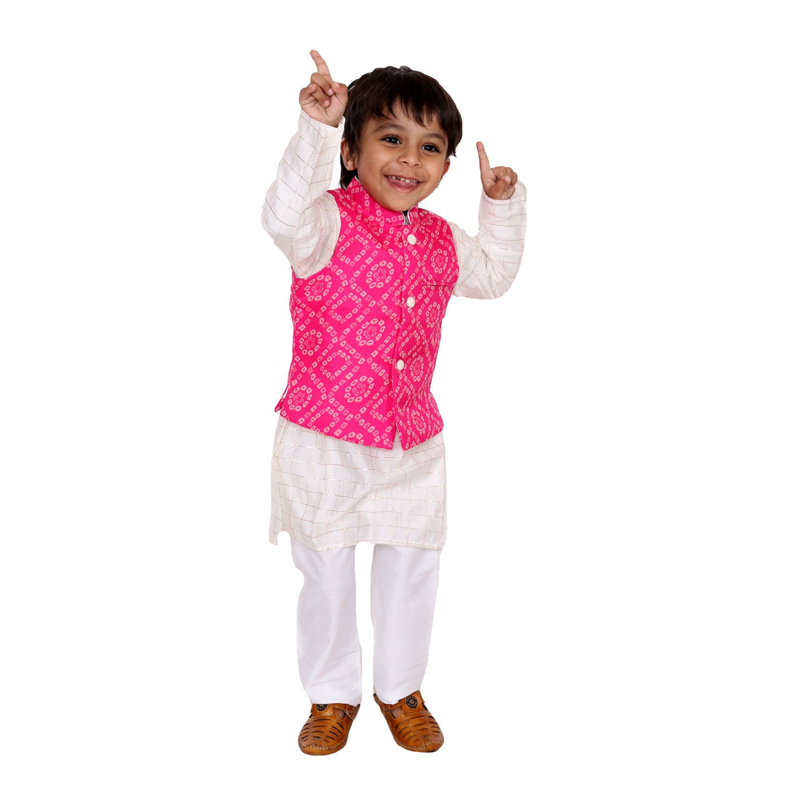 Pink bandhej kurta jacket set