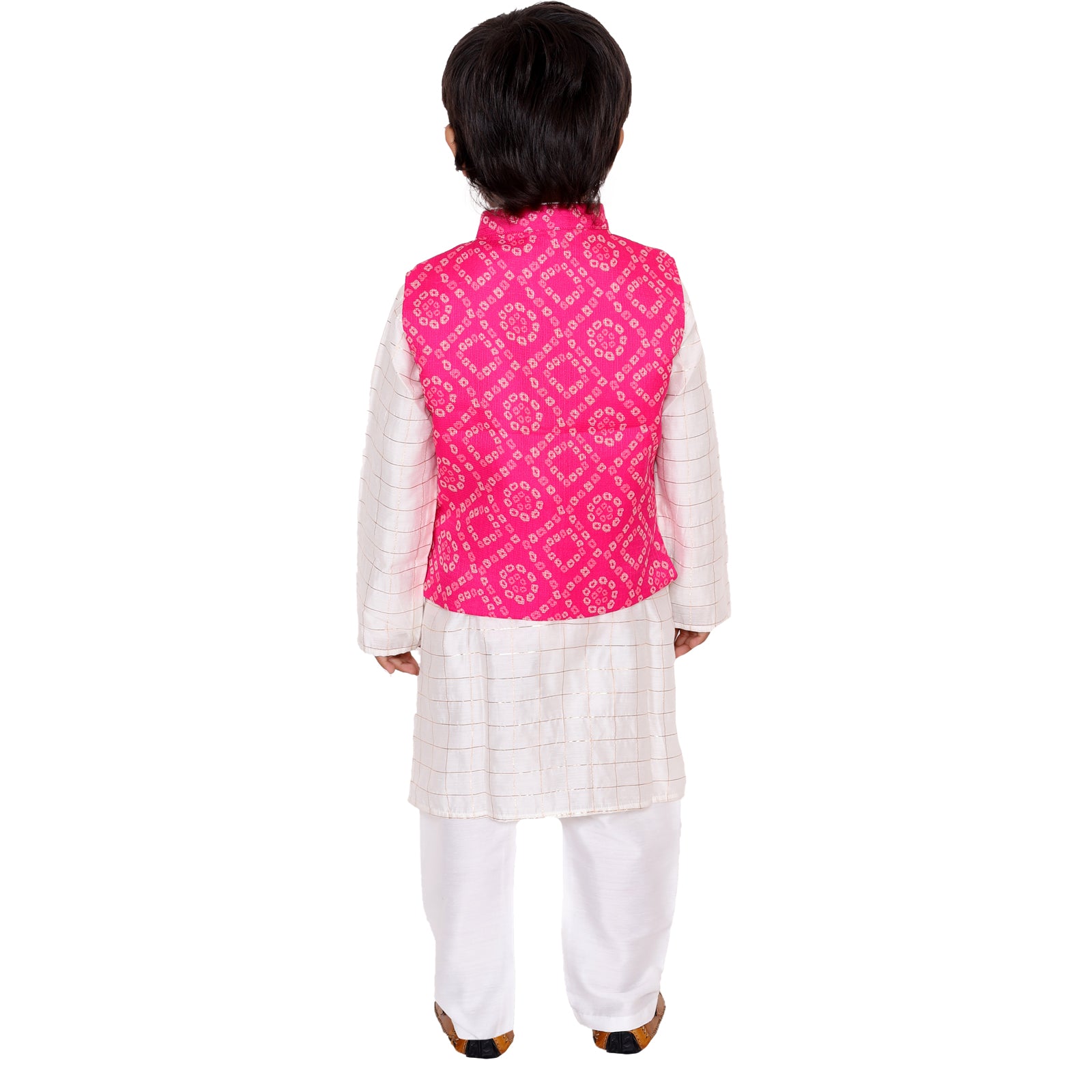 Pink bandhej kurta jacket set