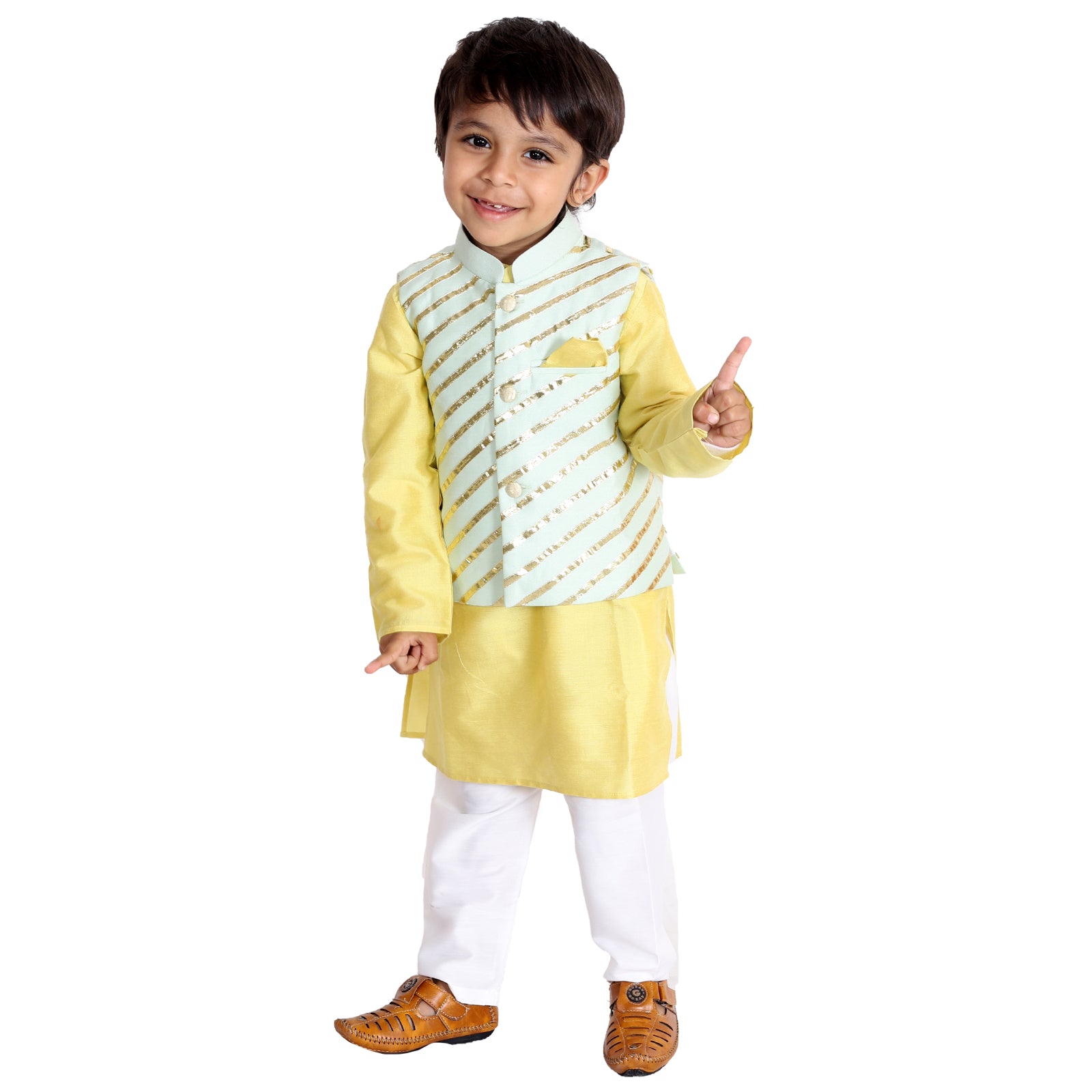 Mint gota detailed nehru jacket kurta set