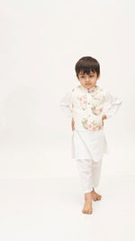 Load image into Gallery viewer, White rose nehru jacket kurta set
