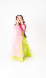 Load image into Gallery viewer, Parrot green organza lehnga with pink gota detail choli set
