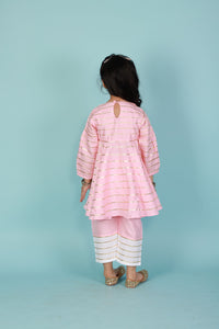 Baby pink asymmetric kurta with pants