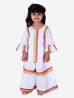 Load image into Gallery viewer, WHITE SHARARA SET WITH MULTICOLOUR STRIPES
