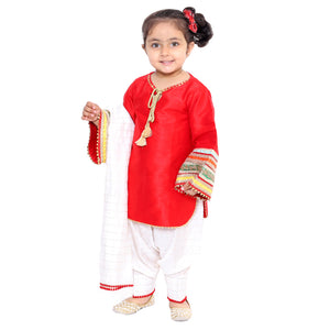 Red bell sleeved kurta with salwar
