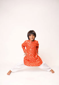 Rustic Orange Zari Kurta with White Pajama