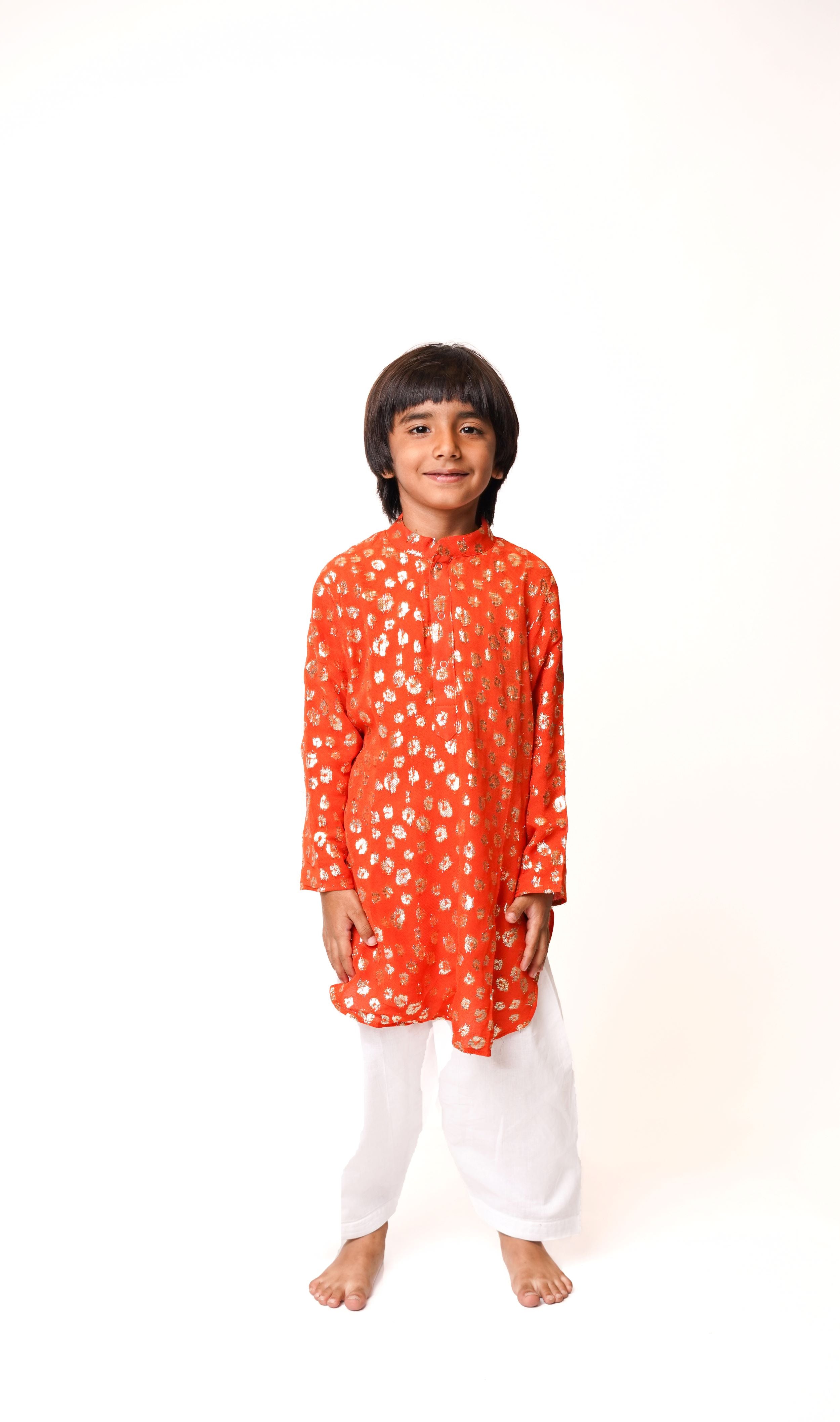 Rustic Orange Zari Kurta with White Pajama