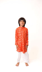 Load image into Gallery viewer, Rustic Orange Zari Kurta with White Pajama
