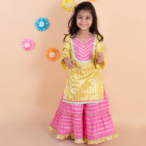 Yellow and Baby Pink Sharara Set