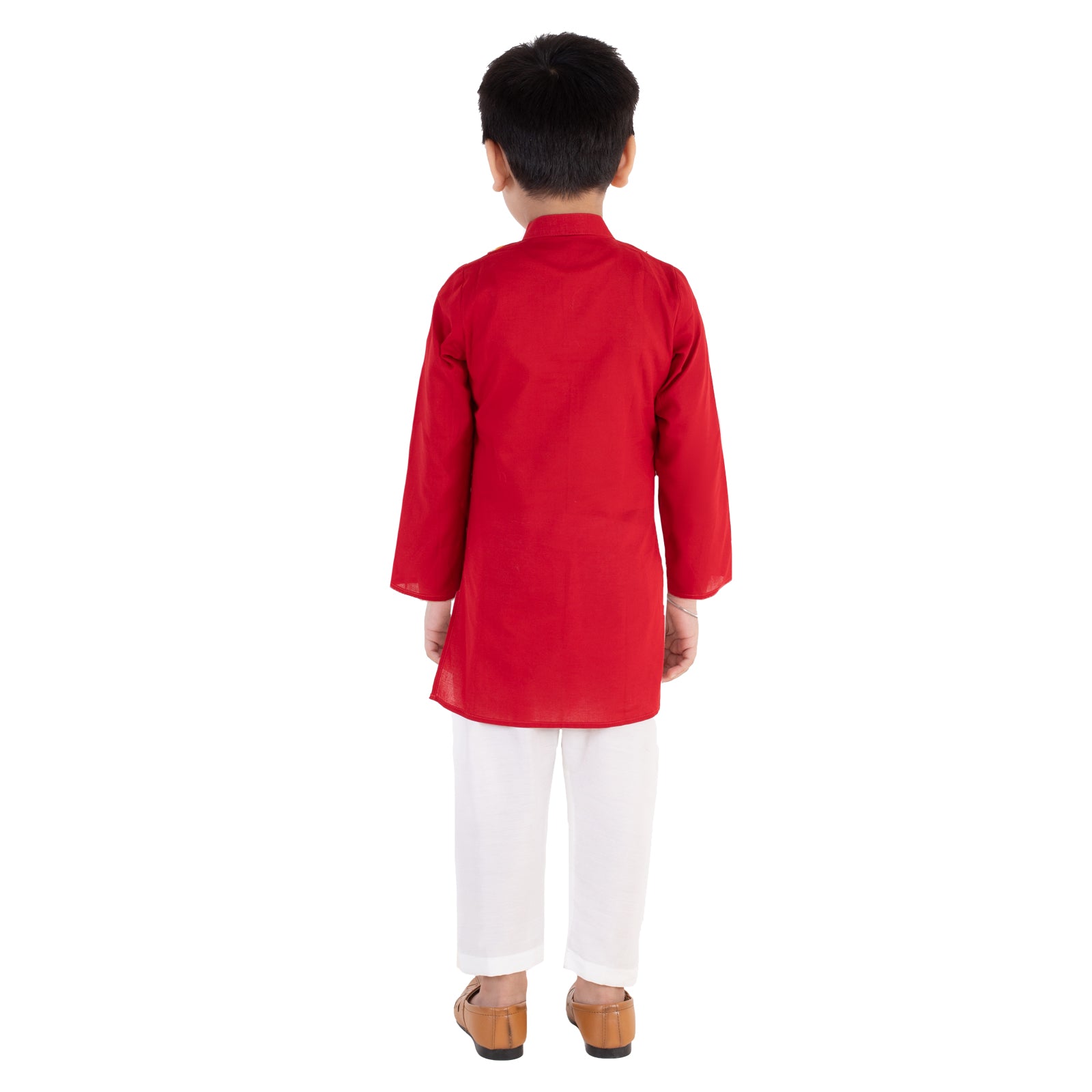 Red Cotton Kurta with White Pajama