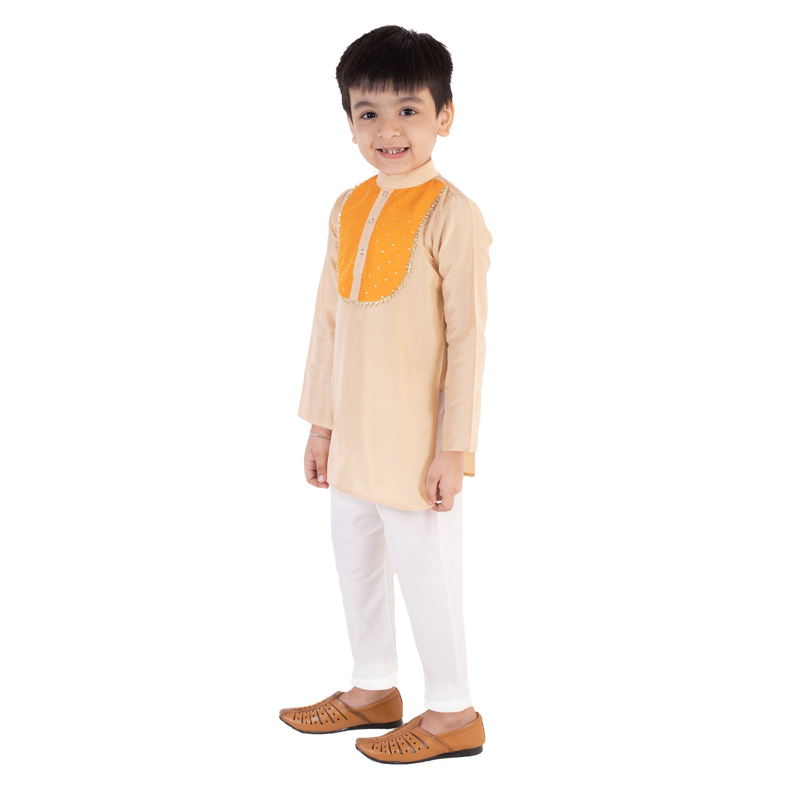 Beige Kurta with White Pajama