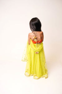 Orange Top with Neon Green Lehnga Set