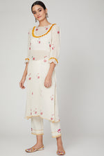 Load image into Gallery viewer, White Lotus printed kurta pants set
