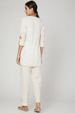 Load image into Gallery viewer, White lotus short kurta pants set
