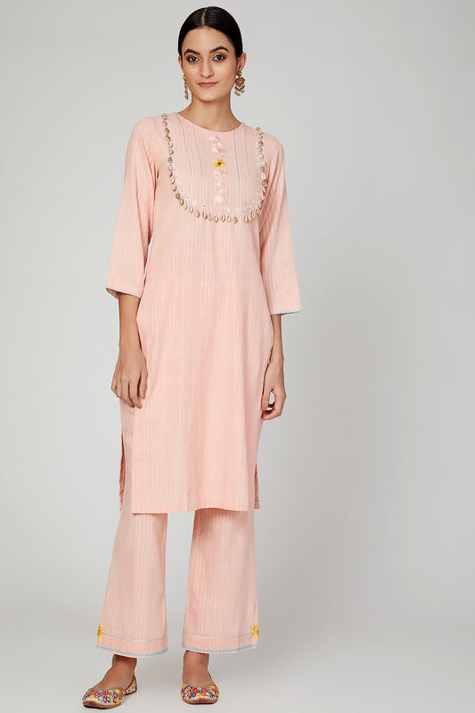 Pink sunset flower kurta pants set