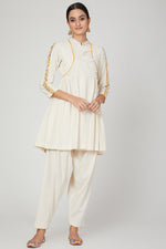 Load image into Gallery viewer, White lotus overlap kurta pants set
