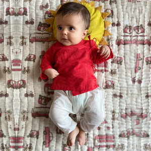 UNISEX ORGANIC RED ANGRAKHA & WHITE PANTS