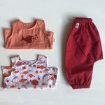Load image into Gallery viewer, Organic Cotton Koi Jhabla Pajamaj Bag - Koi Red Jhabla + Peach Jhabla With Red Pants
