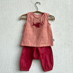 Load image into Gallery viewer, Organic Cotton Koi Jhabla Pajamaj Bag - Koi Red Jhabla + Peach Jhabla With Red Pants
